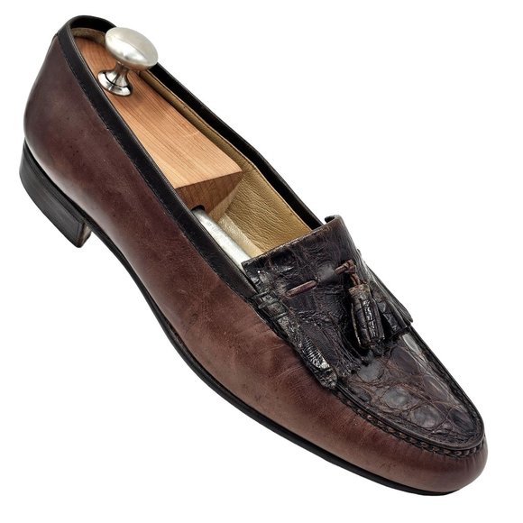 Bruno Magli Other - Vintage Bruno Magli Exotic Caiman Crocodile 9.5 Italy Dress Shoes Tassel Loafers